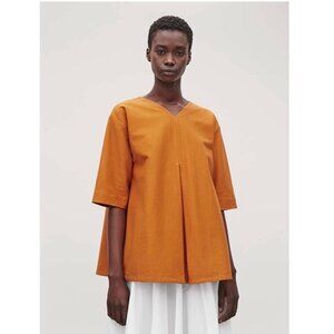 COS A-Line Pleated Blouse Top in Orange Lagenlook Relaxed Minimalist Office Work